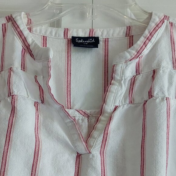 Splendid 3/4 Sleeve Red Stripe Linen Blend Blouse Women's Size L - Picture 4 of 9